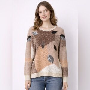 Vintage David Brett Sweater M Abstract Patchwork Knit 90s Textured Artsy Boho